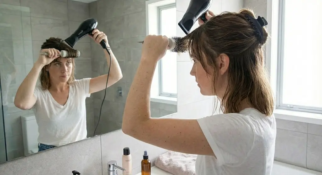 Style Side Swept Bangs With a Round Brush: Pro Guide – Curling Diva Swept bangs hairstyle, step two: The Sweep and Roll