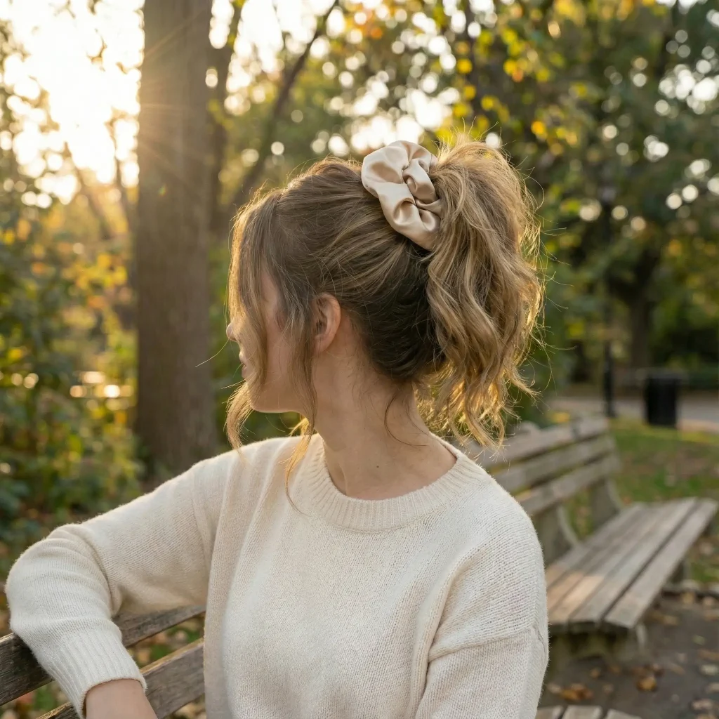 The Satin Scrunchie Hairstyle, also knows as the "Pineapple"